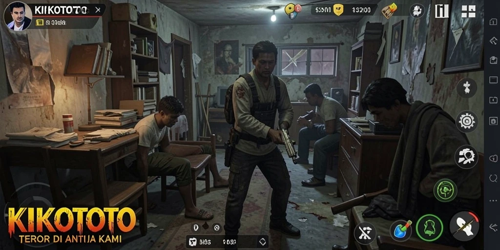 Gambaran gameplay menegangkan dalam KIKOTOTO di dunia yang gelap.