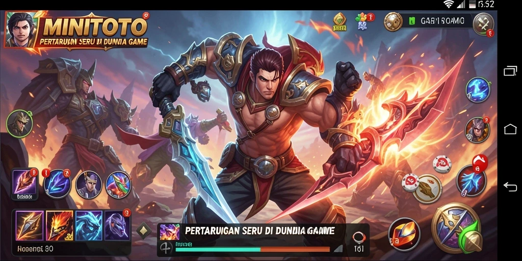 Tampilan gameplay action-packed MINITOTO dengan karakter bertarung.