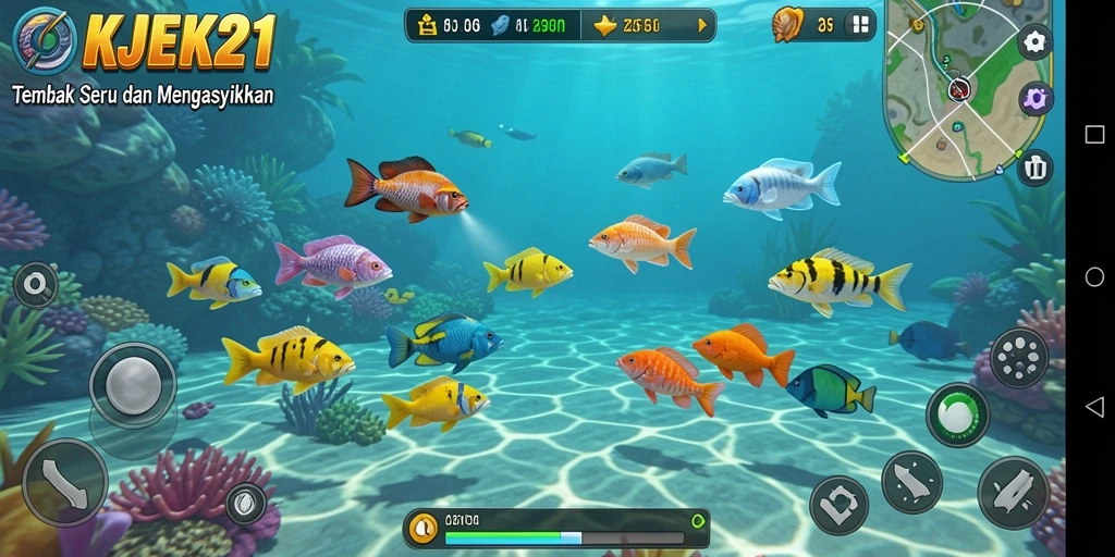 Screenshot gameplay Tembak Ikan di OKJEK21 yang seru.