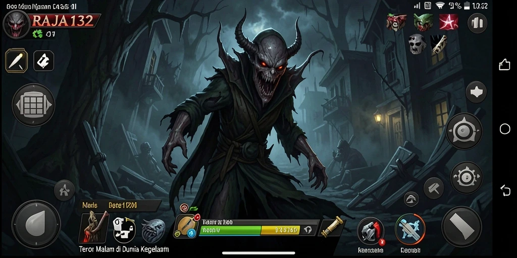 Tangkapan layar RAJA132 menampilkan momen gameplay yang menegangkan dengan suasana gelap.