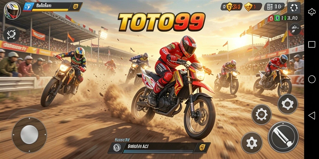 Gameplay TOTO99 menampilkan balapan motor yang penuh aksi.